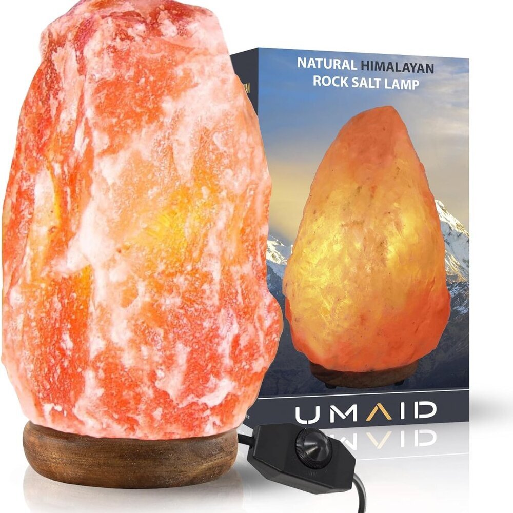 Himalayan Salt Lamp 8-10 inch 7-11 lb with Dimmable Switch and Night Light Bulb